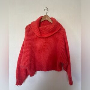 Pilcro Zamora orange pink cowl neck sweater. Cropped. Wool blend. Gently used